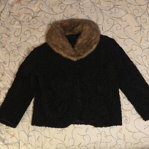 Vintage Persian Wool Jacket With Fur Collar